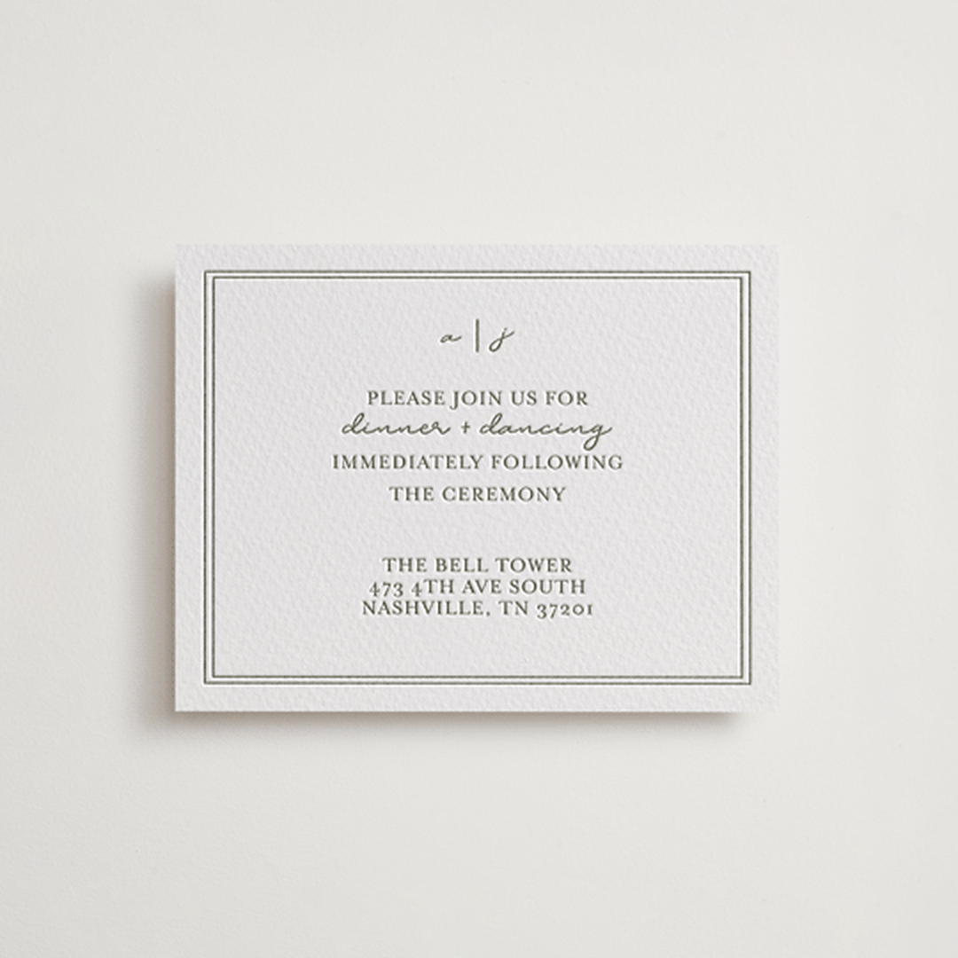 "The Verdure Suite" - Letterpress Reception Cards in Moss by Brittney Jensen - Front