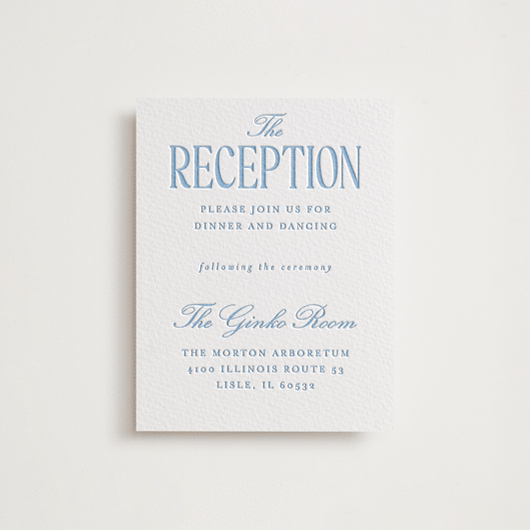 "Big Day" - Letterpress Reception Cards in Sky Blue by Baumbirdy - Front