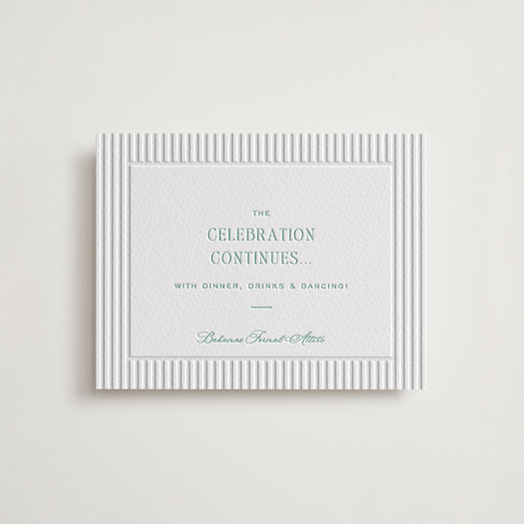 "Isle" - Letterpress Reception Cards in Seafoam by Megan Davis - Front