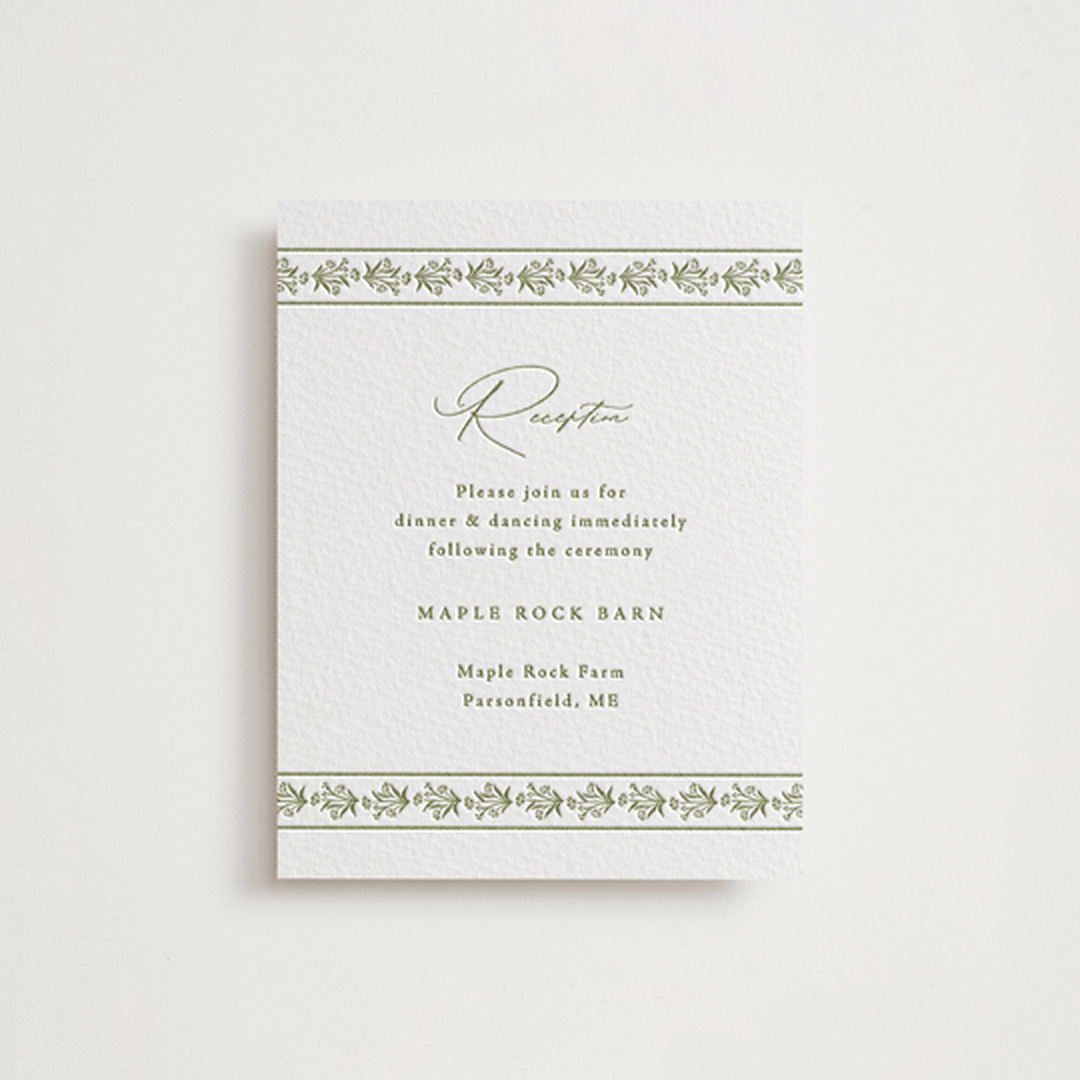 "Posy" - Letterpress Reception Cards in Pistachio by Olivia Raufman - Front
