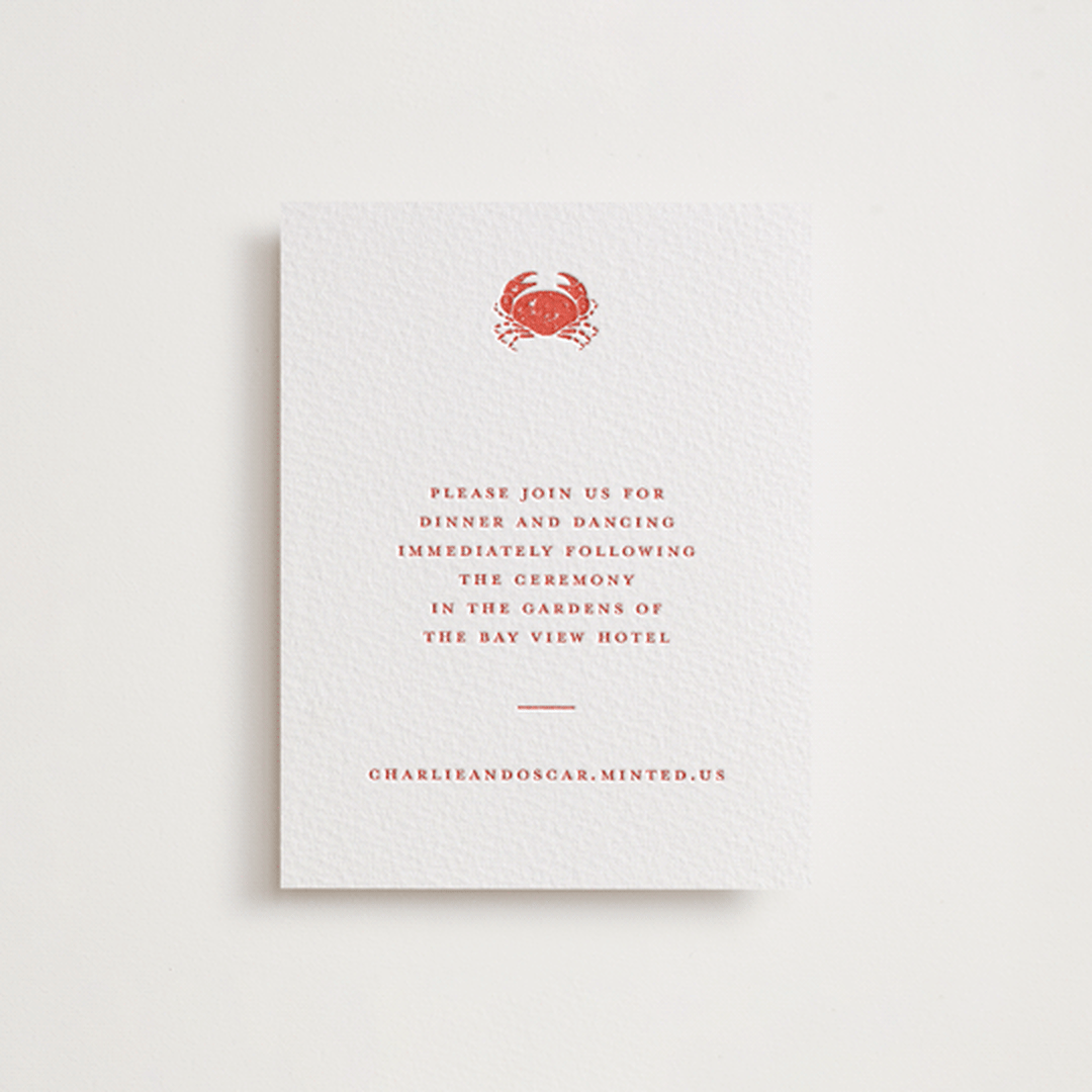 "lobster" - Letterpress Reception Cards in Neon Orange by Pippa Shaw - Front