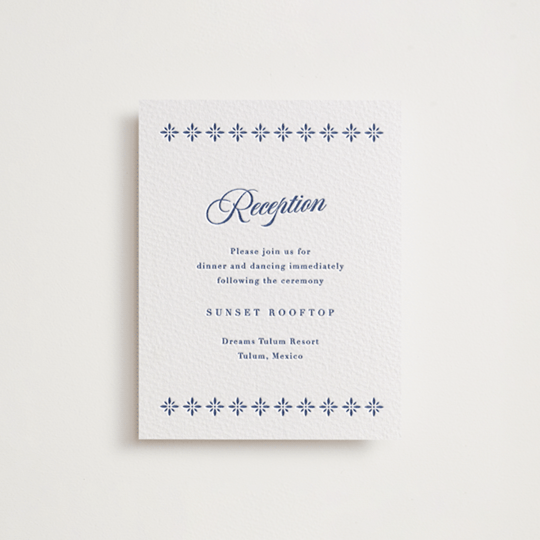 "Talavera Tiles" - Letterpress Reception Cards in Lapis by Olivia Raufman - Front