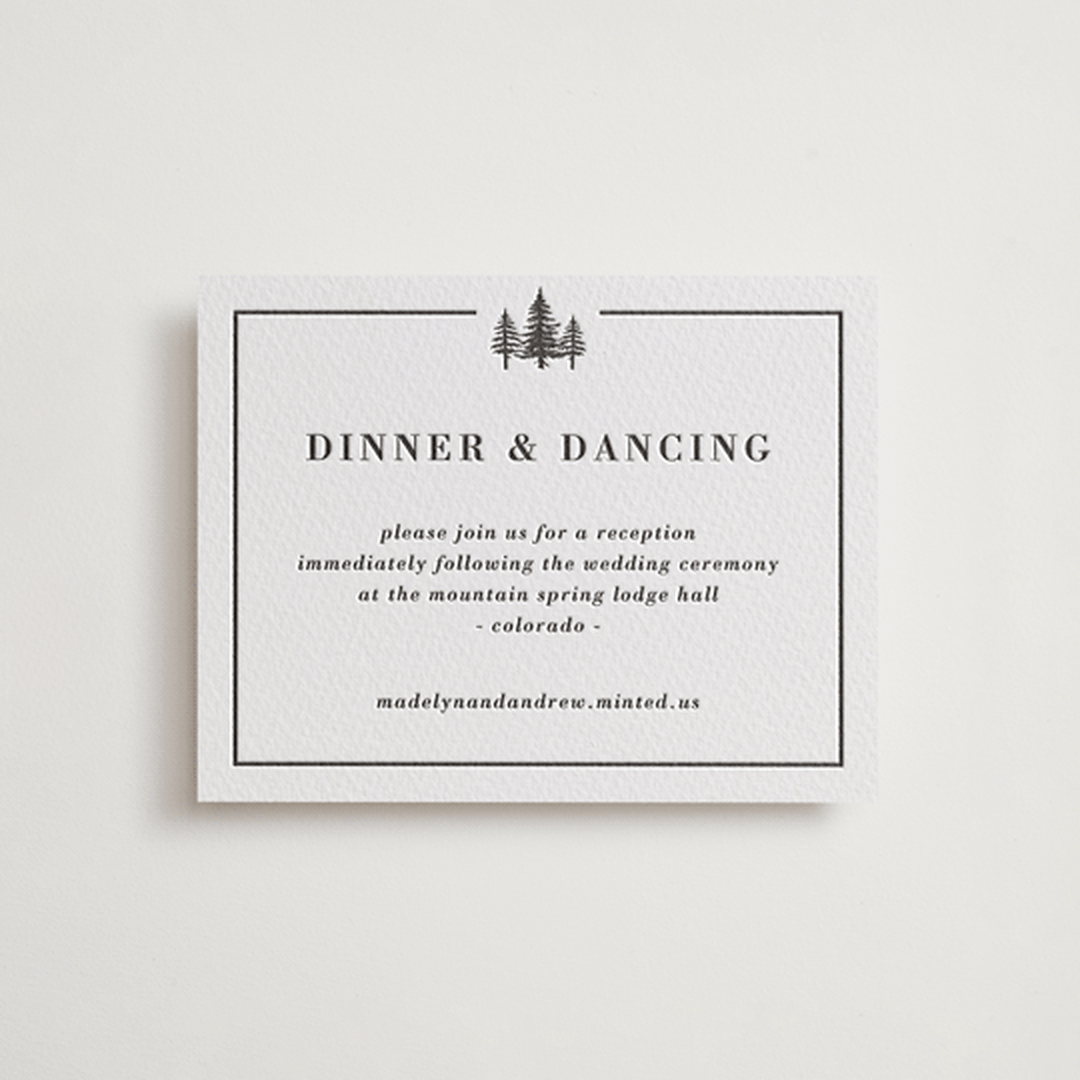 "Mountain Pines" - Letterpress Reception Cards in Soft Black by Winston Latchman - Front