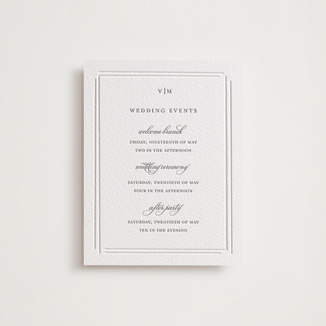 "Clarion" - Letterpress Reception Cards in Gravel by Jelena Vuletic - Front