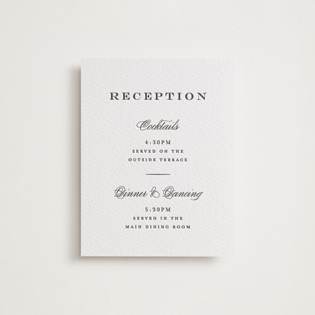 "Proper" - Letterpress Reception Cards in Soft Black by Carolyn MacLaren - Front
