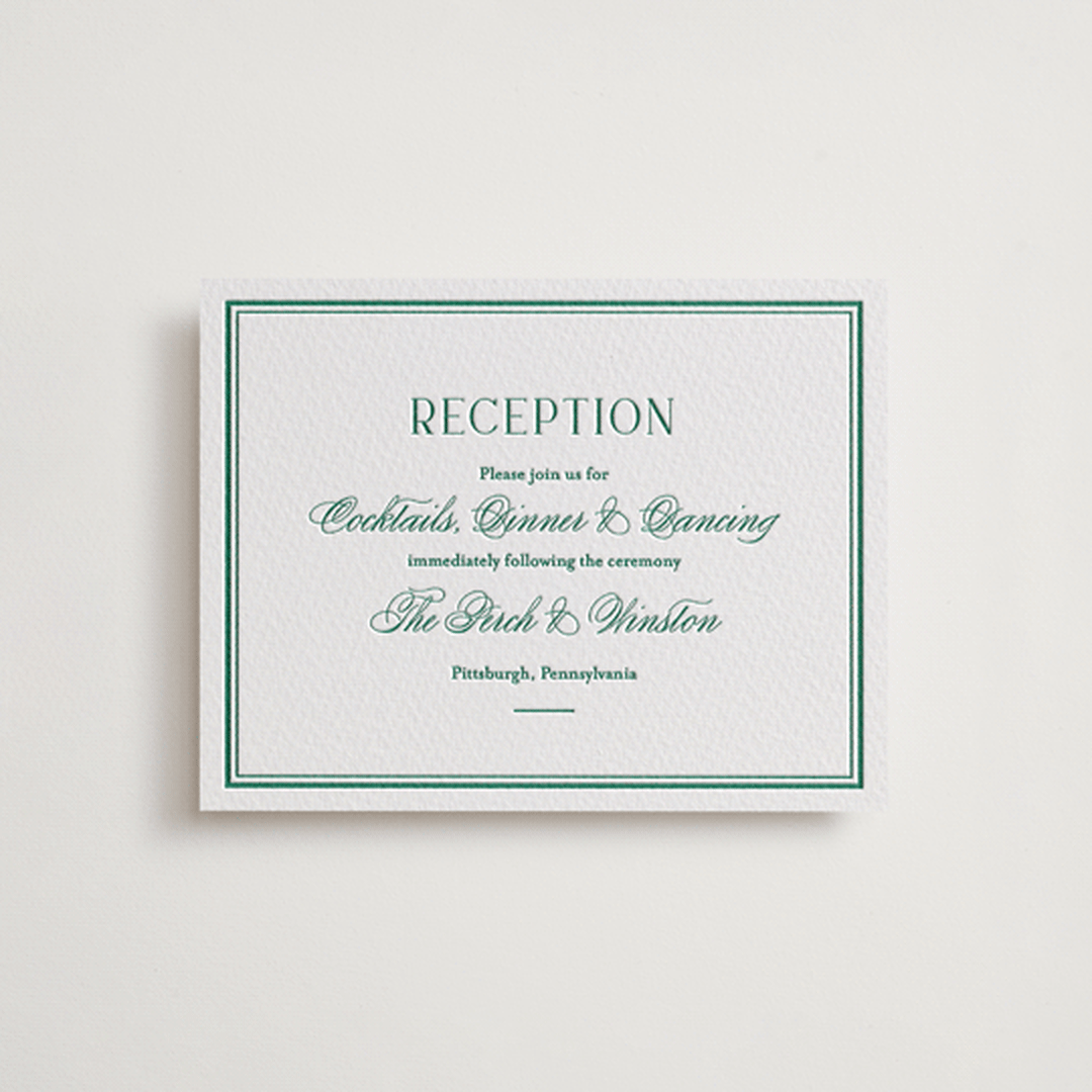 "Fresh Classic" - Letterpress Reception Cards in Cucumber by letterfix - Front