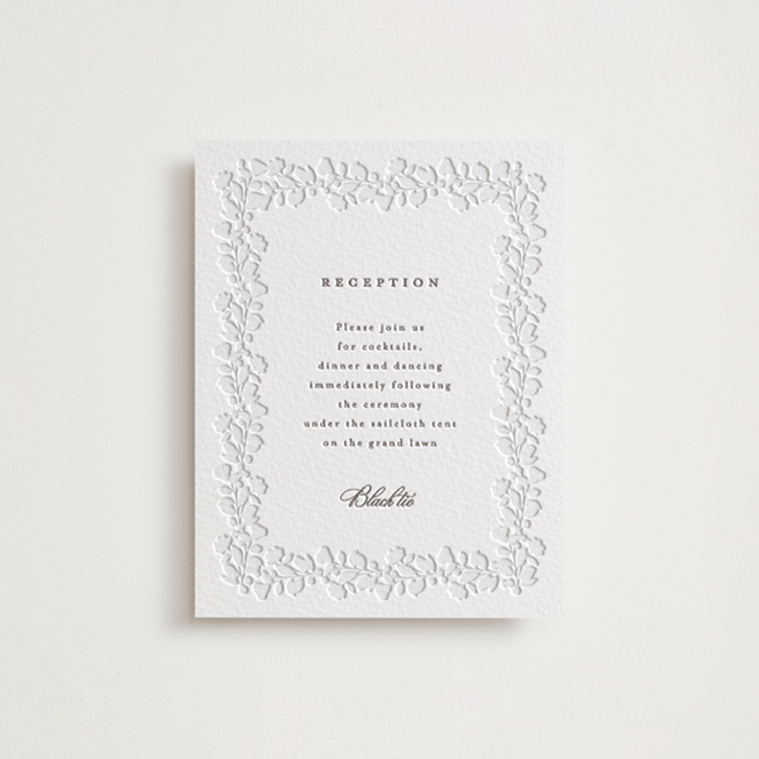 "Heirloom" - Letterpress Reception Cards in Graphite by Creo Study - Front