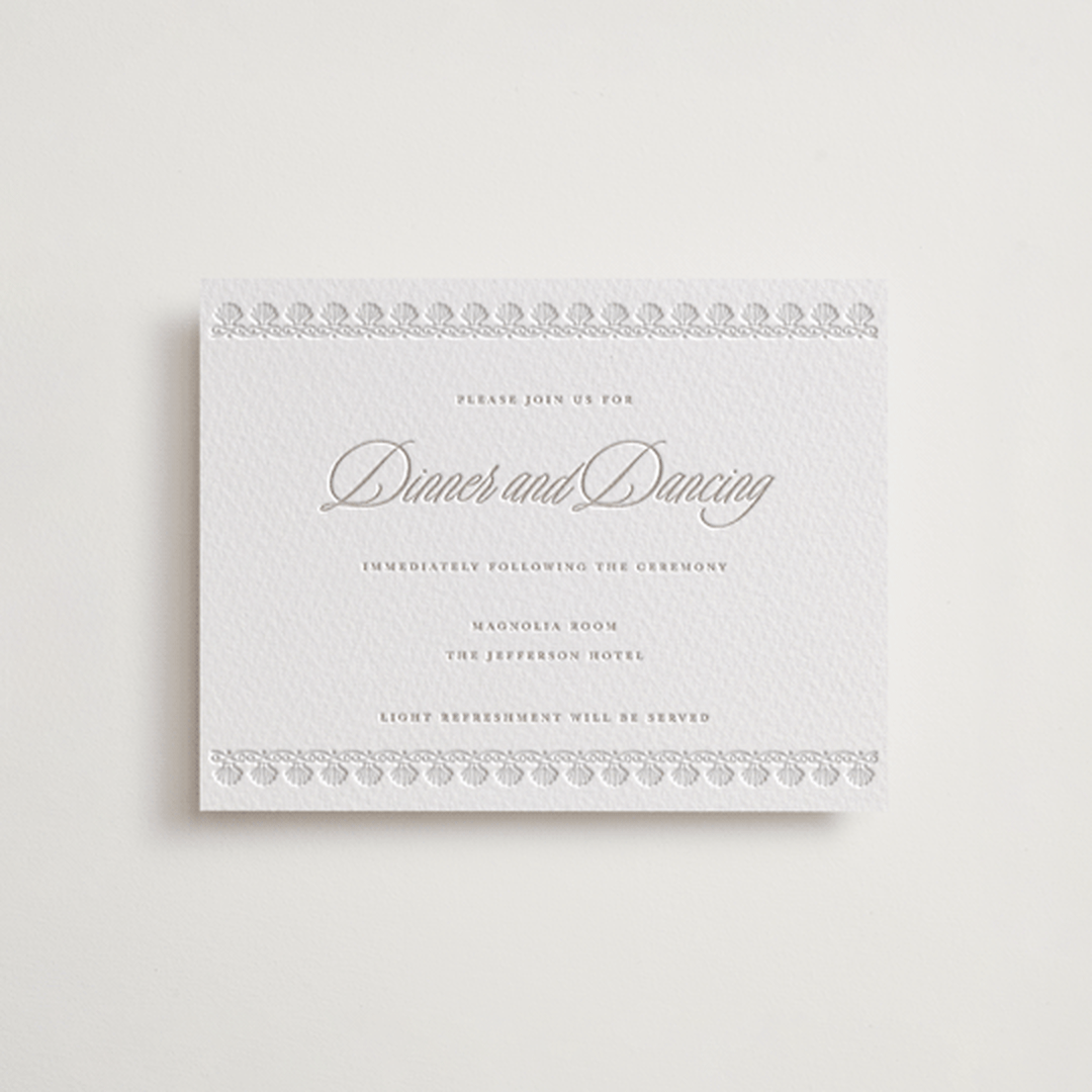 "Shell Border" - Letterpress Reception Cards in Dove Grey by Vera Lim - Front