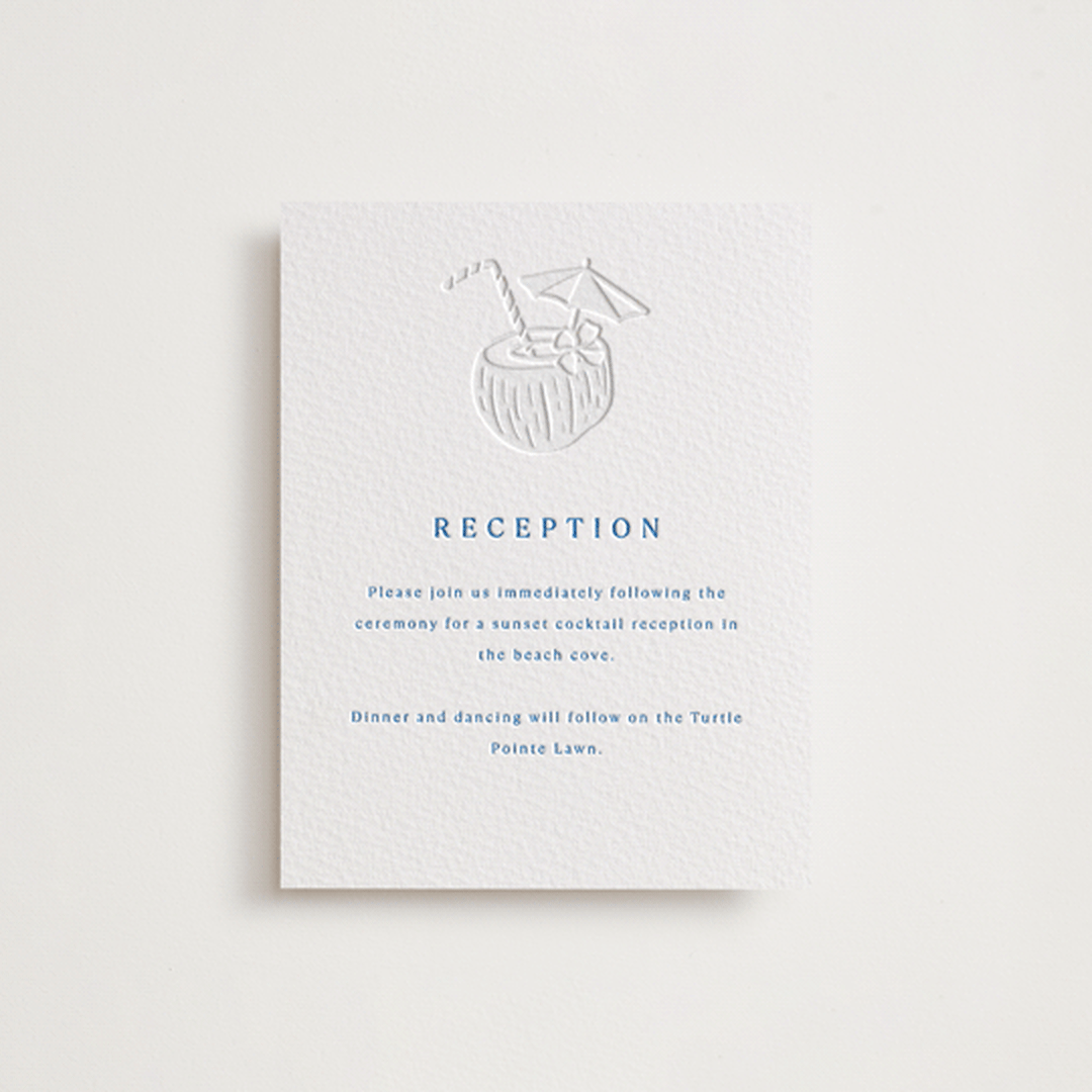 "Palm Tree" - Letterpress Reception Cards in Sapphire by Kaydi Bishop - Front
