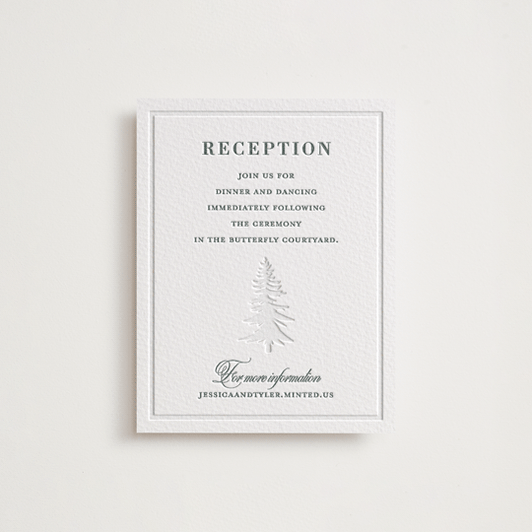 "Evergreen" - Letterpress Reception Cards in Stone by Teju Reval - Front