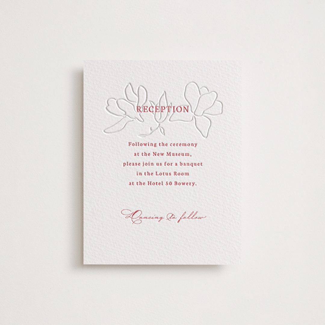 "simply happy" - Letterpress Reception Cards in Scarlet by Deborah Chou - Front