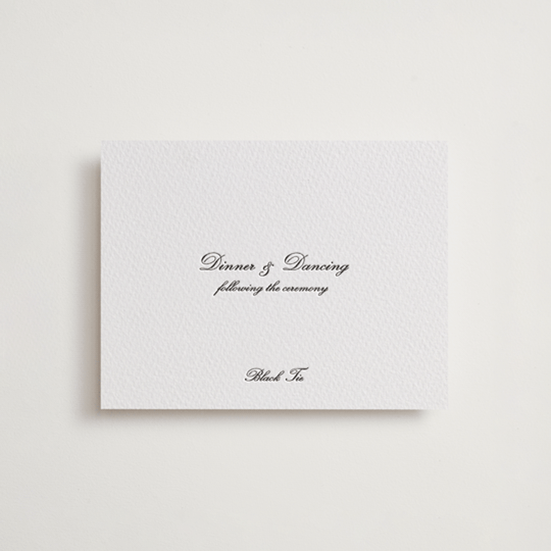 "Cornelia" - Letterpress Reception Cards in Soft Black by Megan Davis - Front