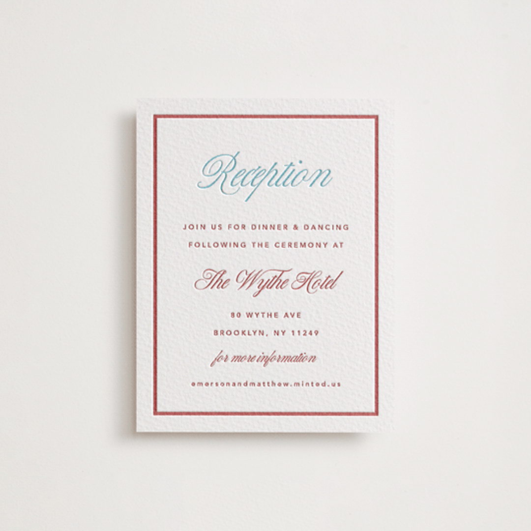 "Charm" - Letterpress Reception Cards in Rosewood by Kelly Watkins - Front