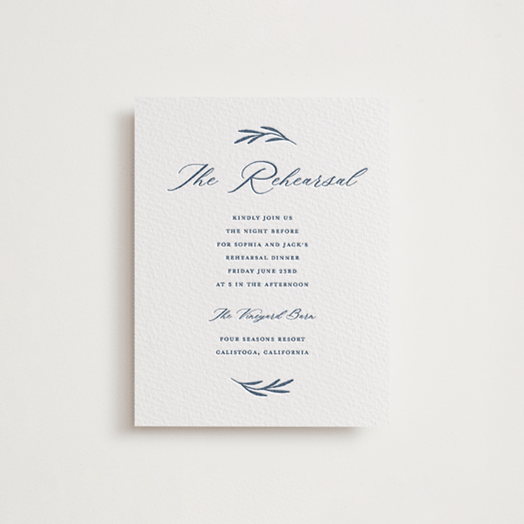 "Everlasting" - Letterpress Rehearsal Dinner Cards in Indigo by Susan Moyal - Front