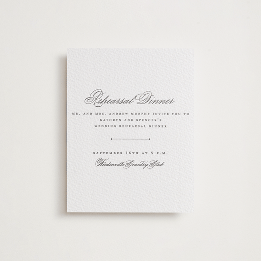 "classic composition" - Letterpress Rehearsal Dinner Cards in Soft Black by Olivia Raufman - Front