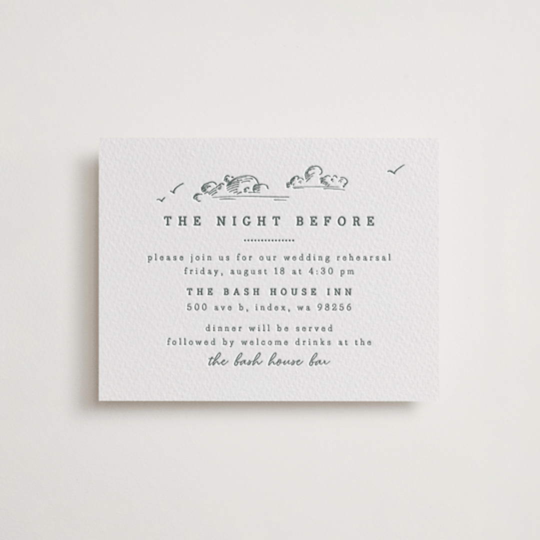 "fresh air" - Letterpress Rehearsal Dinner Cards in Stone by Anastasia Makarova - Front