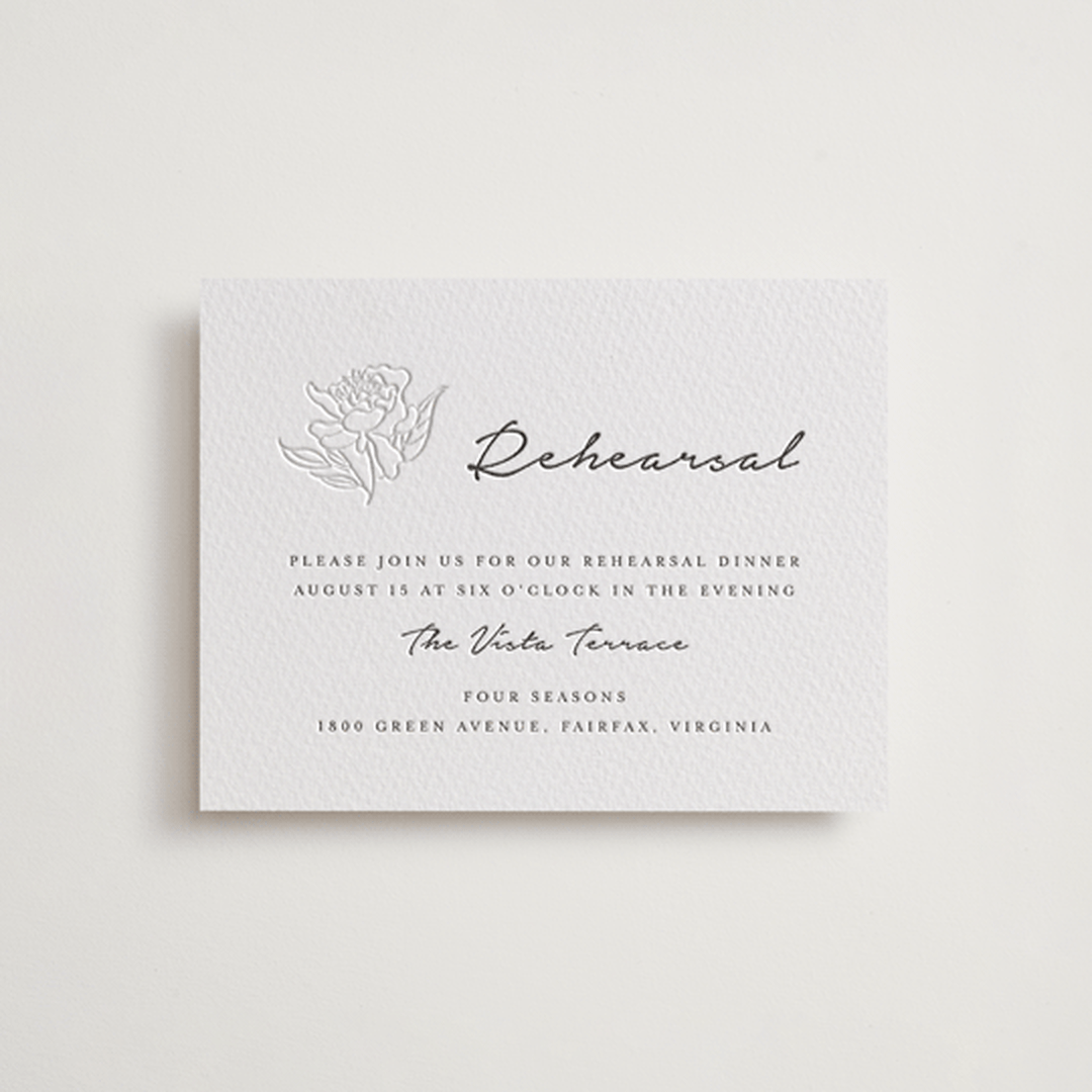 "my dearest" - Letterpress Rehearsal Dinner Cards in Soft Black | Blind Deboss by Qing Ji - Front