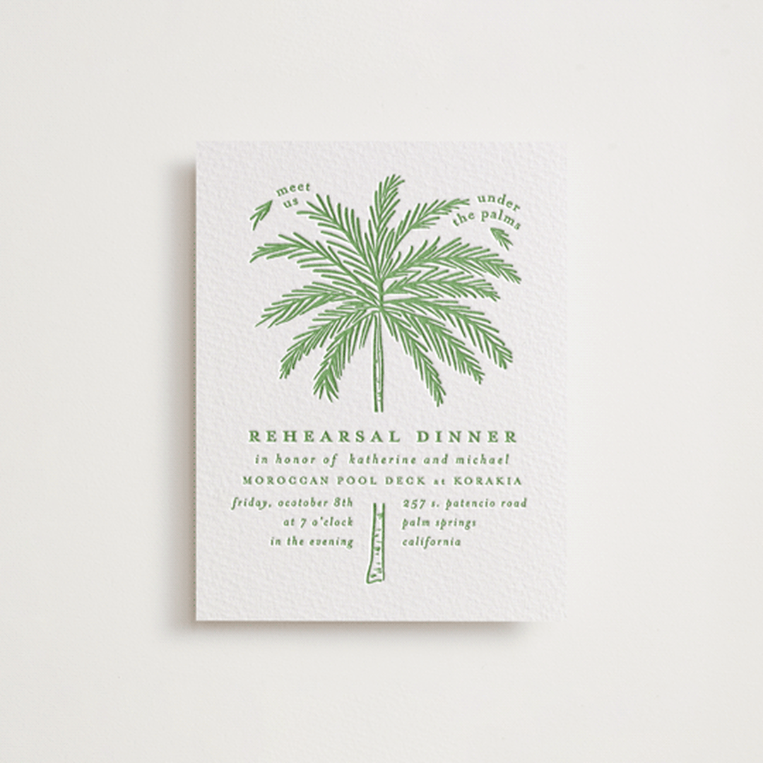 "Iconic" - Letterpress Rehearsal Dinner Cards in Pear by Creo Study - Front