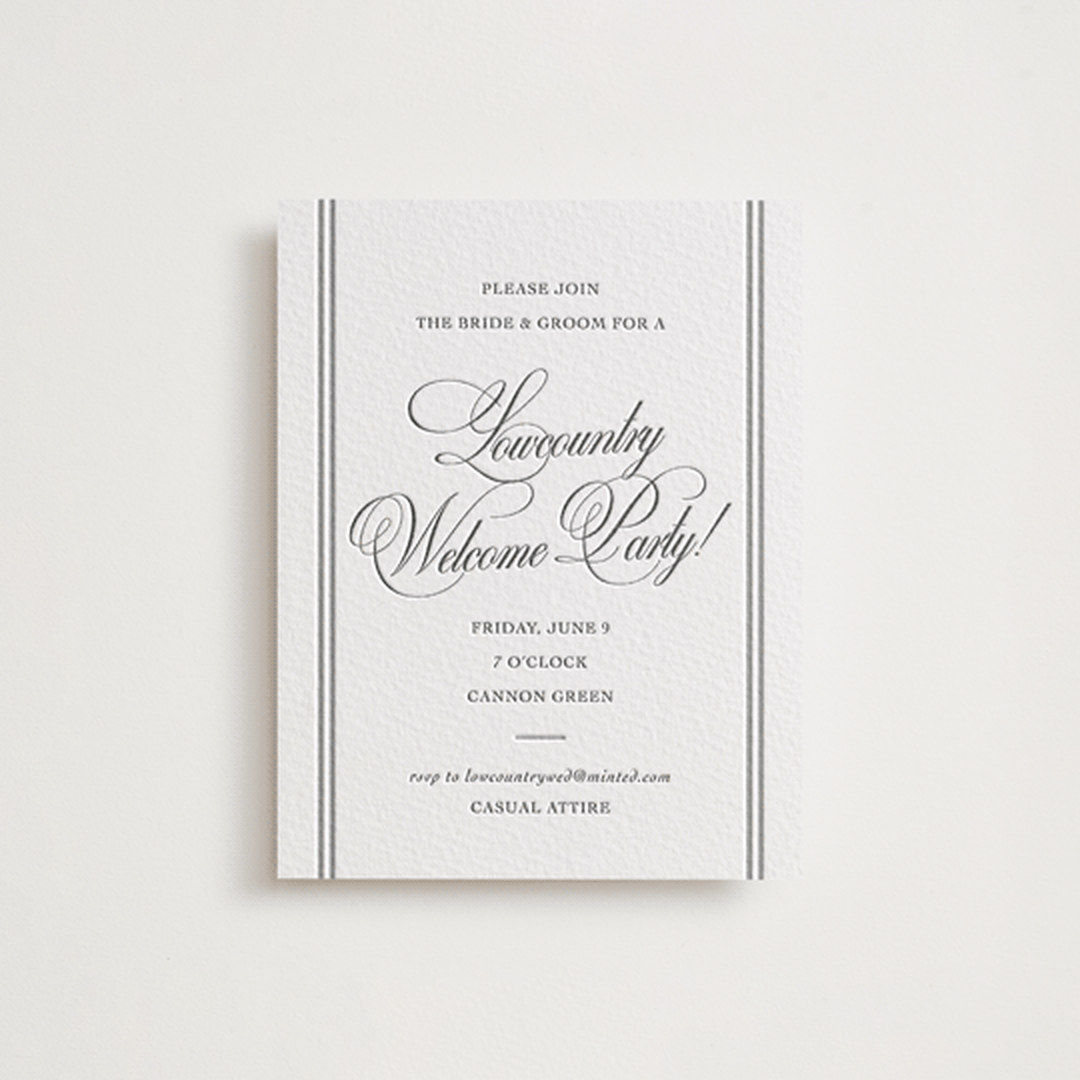 "Bradford" - Letterpress Rehearsal Dinner Cards in Charcoal by Megan Davis - Front