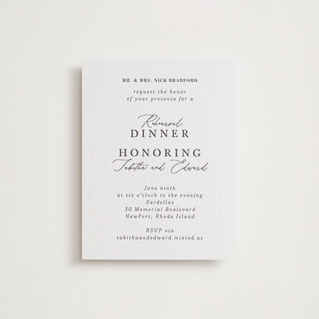 "modern classic" - Letterpress Rehearsal Dinner Cards in Soft Black by Tamara Hilje - Front