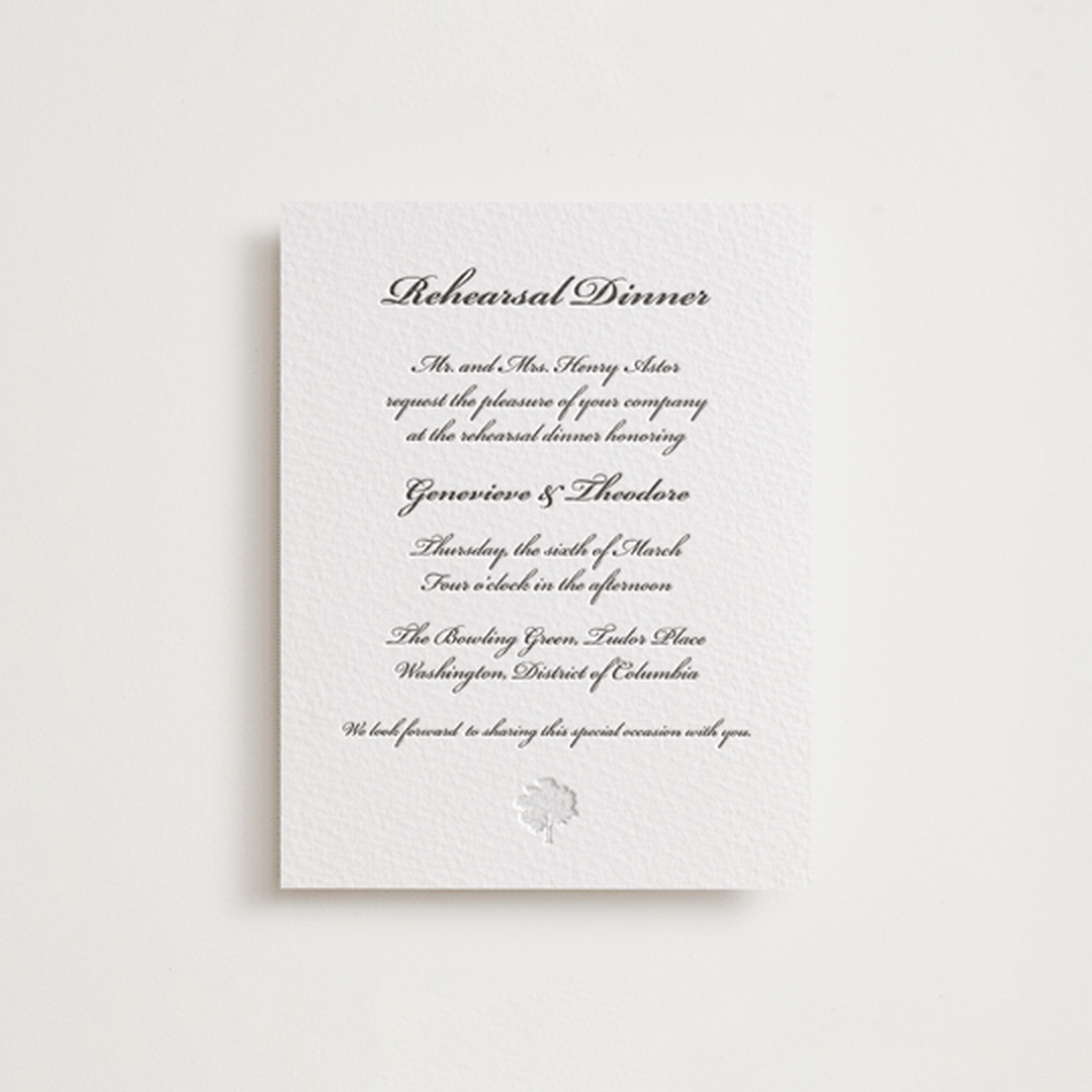 "Astor Elegance" - Letterpress Rehearsal Dinner Cards in Midnight by Clover and Lamb - Front