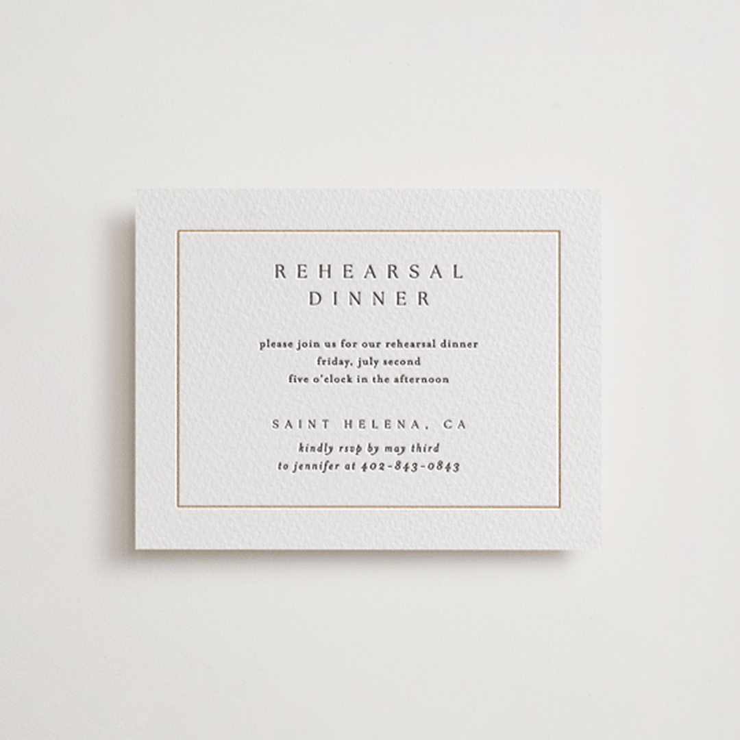 "Framed Monogram" - Letterpress Rehearsal Dinner Cards in Faux Gold by Kelly Schmidt - Front