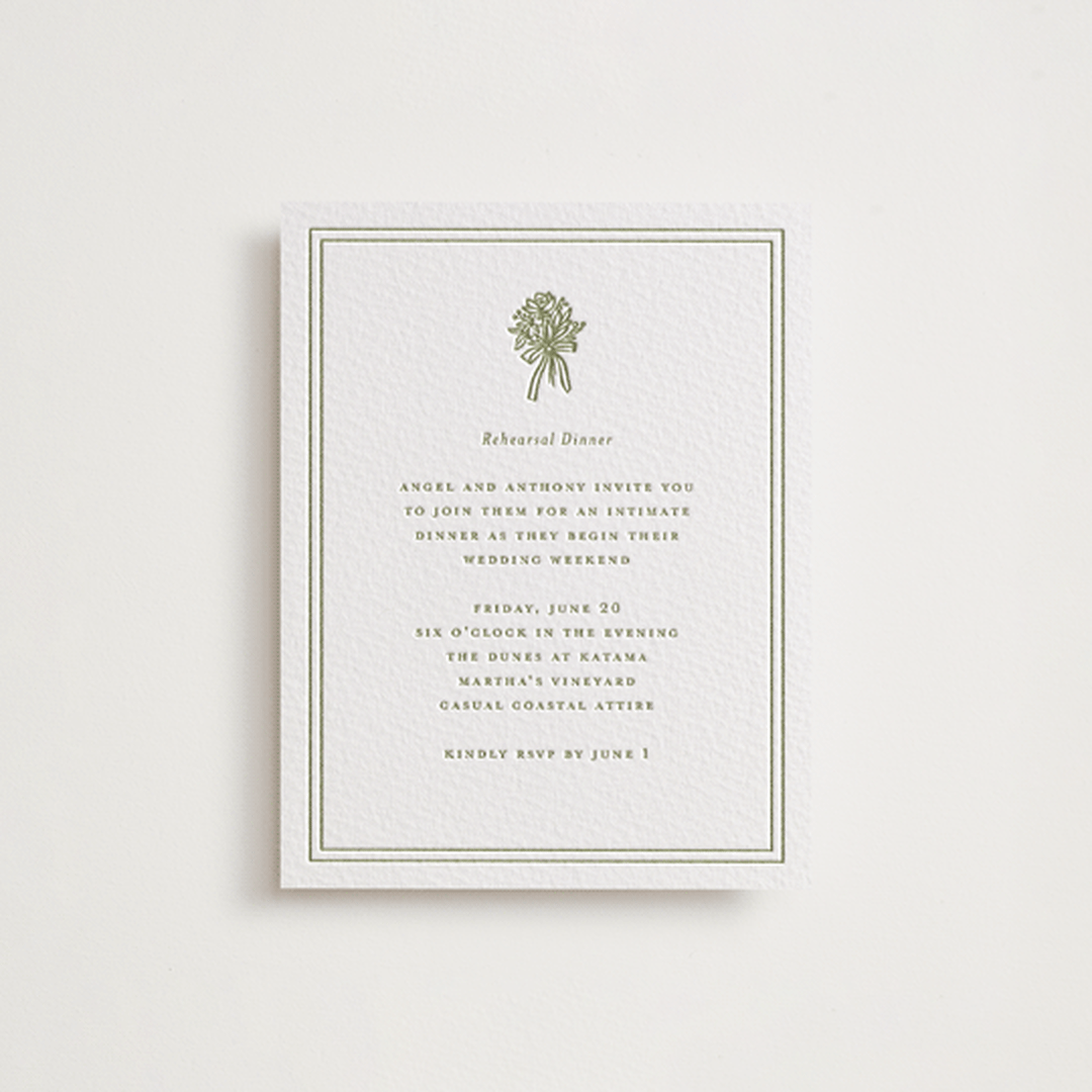 "wedding bouquet" - Letterpress Rehearsal Dinner Cards in Pistachio by Lori Wemple - Front