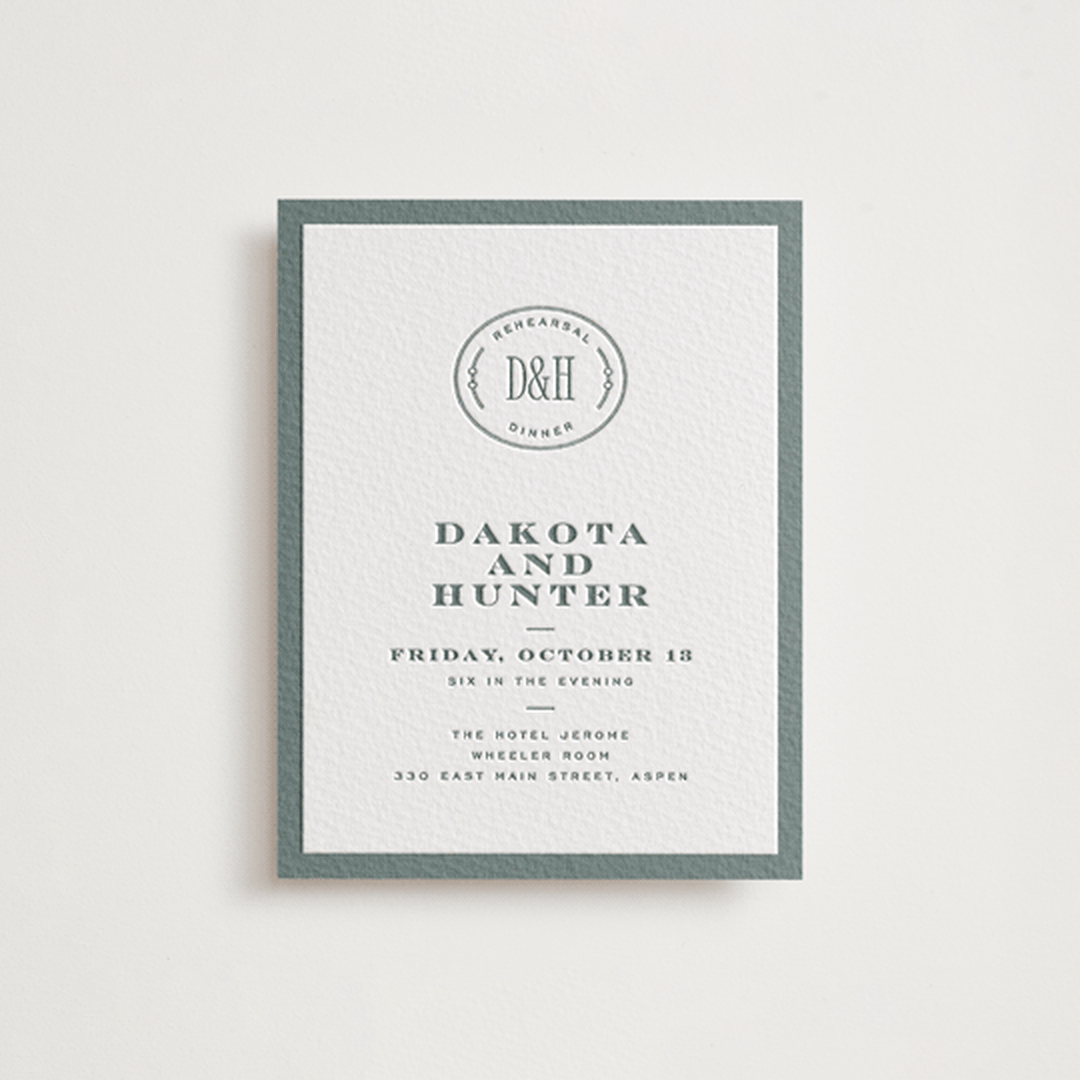 "The Ranch" - Letterpress Rehearsal Dinner Cards in Stone by Jenna Holcomb - Front