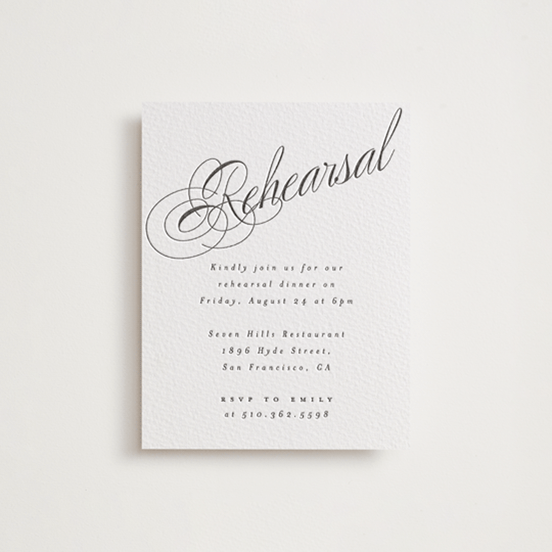 "Forever" - Letterpress Rehearsal Dinner Cards in Soft Black by Hudson meet Rose - Front