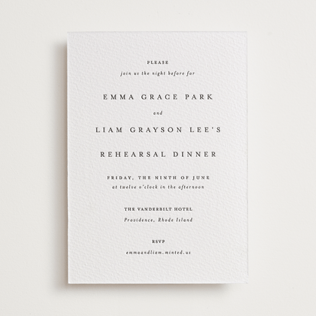 "A Thousand Years" - Letterpress Rehearsal Dinner Invitations in Soft Black by Design Lotus - Front