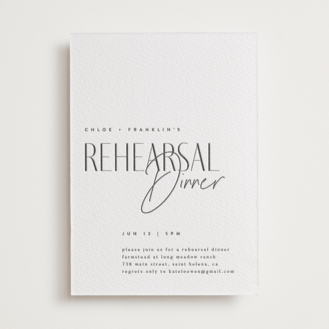 "Layered" - Letterpress Rehearsal Dinner Invitations in Soft Black by Kelly Schmidt - Front