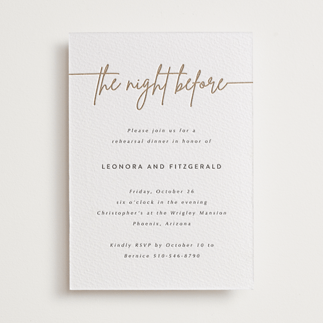 "Lilt" - Letterpress Rehearsal Dinner Invitations in Gravel by Kampai Designs - Front