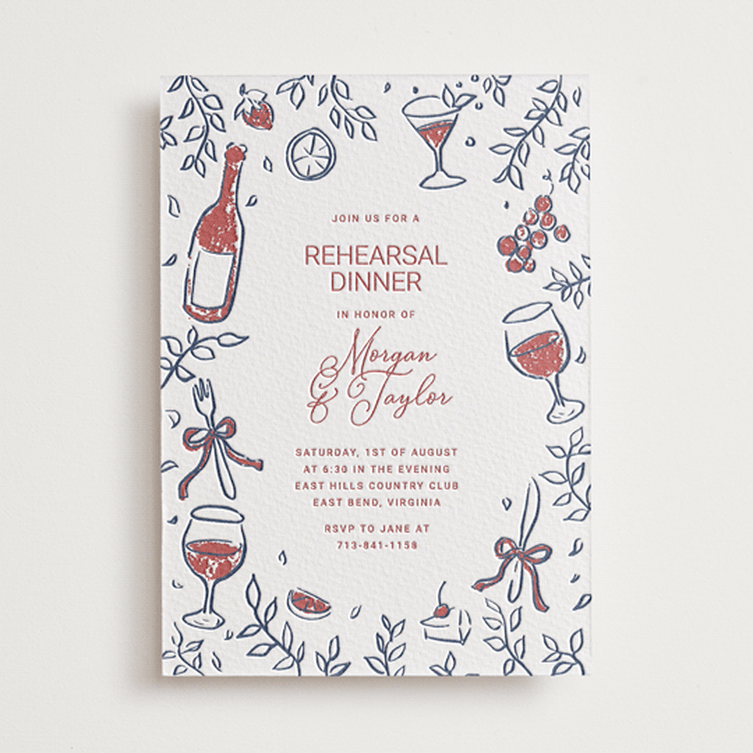 "Romantic night" - Letterpress Rehearsal Dinner Invitations in Aegean by Cass Loh - Front