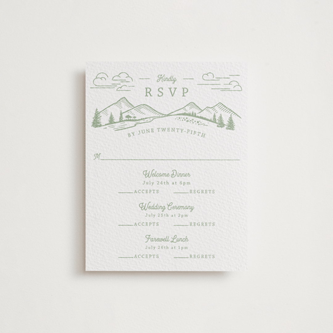"On The Horizon" - Letterpress Multi-Event RSVP Cards in Mint by Paper Sun Studio - Front