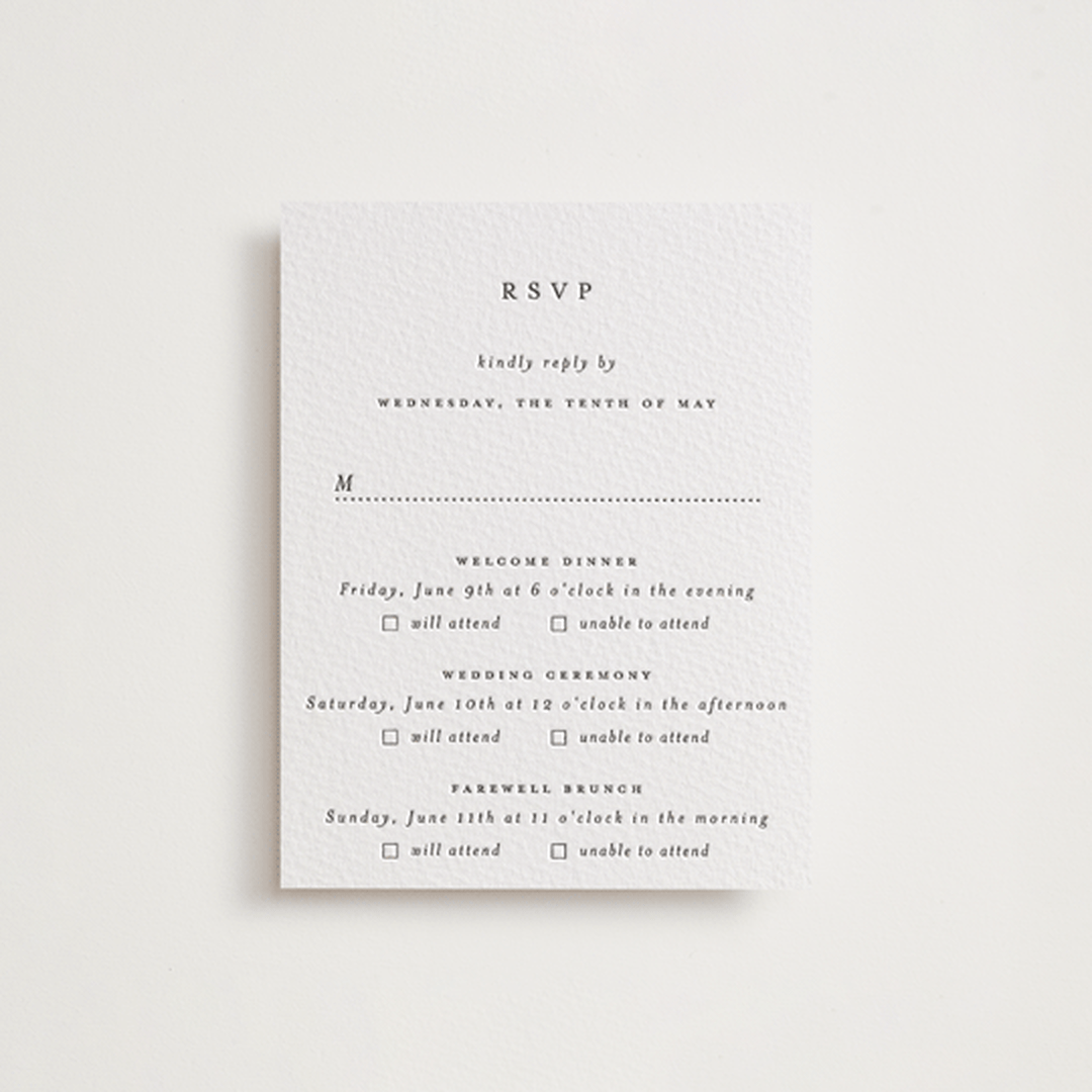 "A Thousand Years" - Letterpress Multi-Event RSVP Cards in Soft Black by Design Lotus - Front