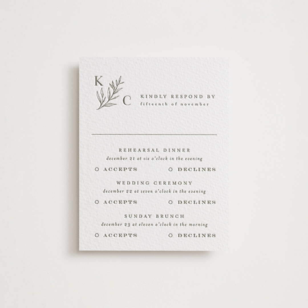 "creme au beurre" - Letterpress Multi-Event RSVP Cards in Moss by chocomocacino - Front