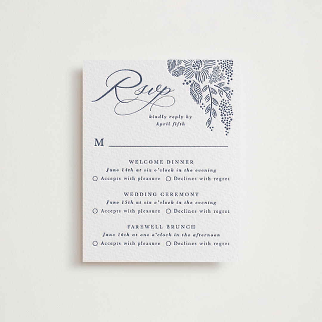 "Chantilly" - Letterpress Multi-Event RSVP Cards in Aegean by Tamara Hilje - Front