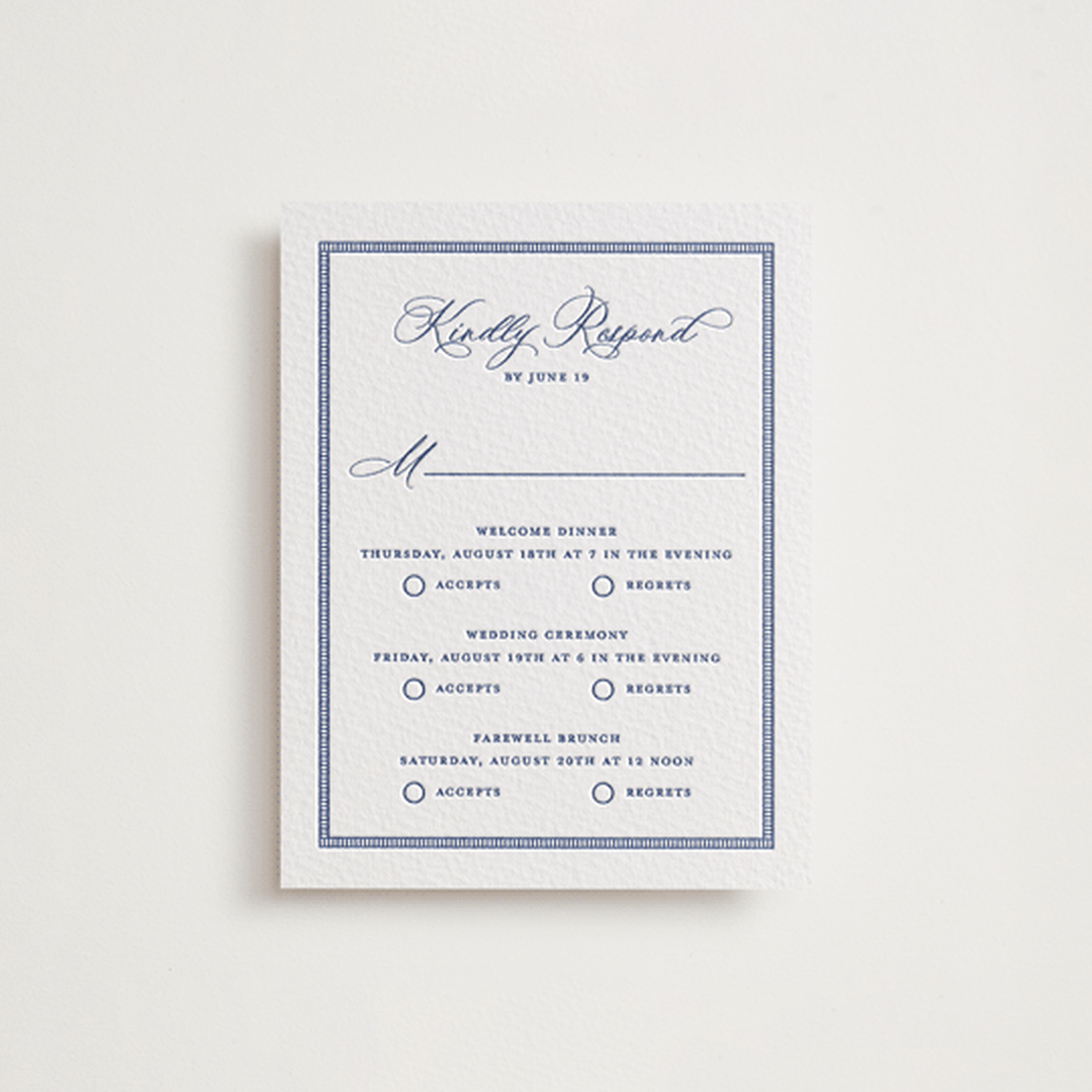 "Starboard" - Letterpress Multi-Event RSVP Cards in Lapis by Pixel and Hank - Front