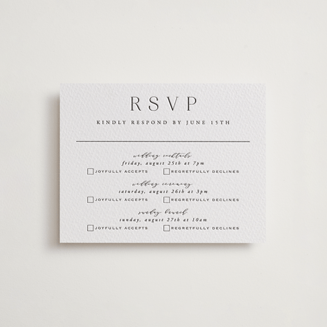 "Classy Type" - Letterpress Multi-Event RSVP Cards in Soft Black by Hooray Creative - Front
