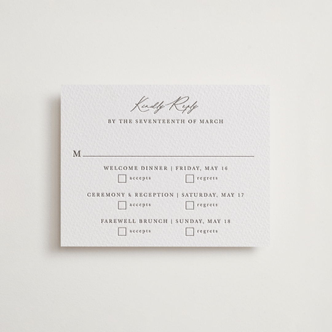 "Mountainview" - Letterpress Multi-Event RSVP Cards in Graphite by Sarah Brown - Front
