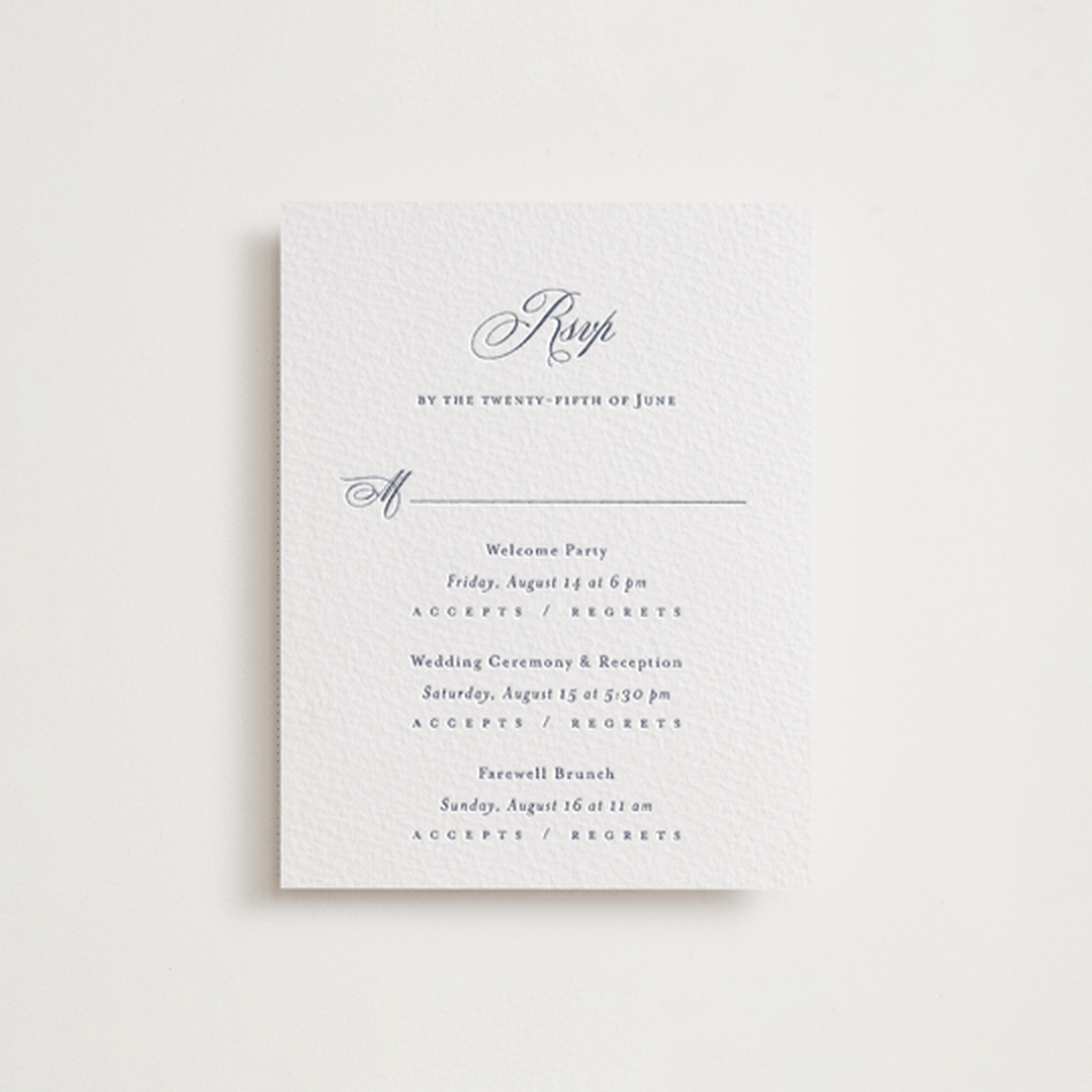 "Empire" - Letterpress Multi-Event RSVP Cards in Aegean by Jennifer Postorino - Front