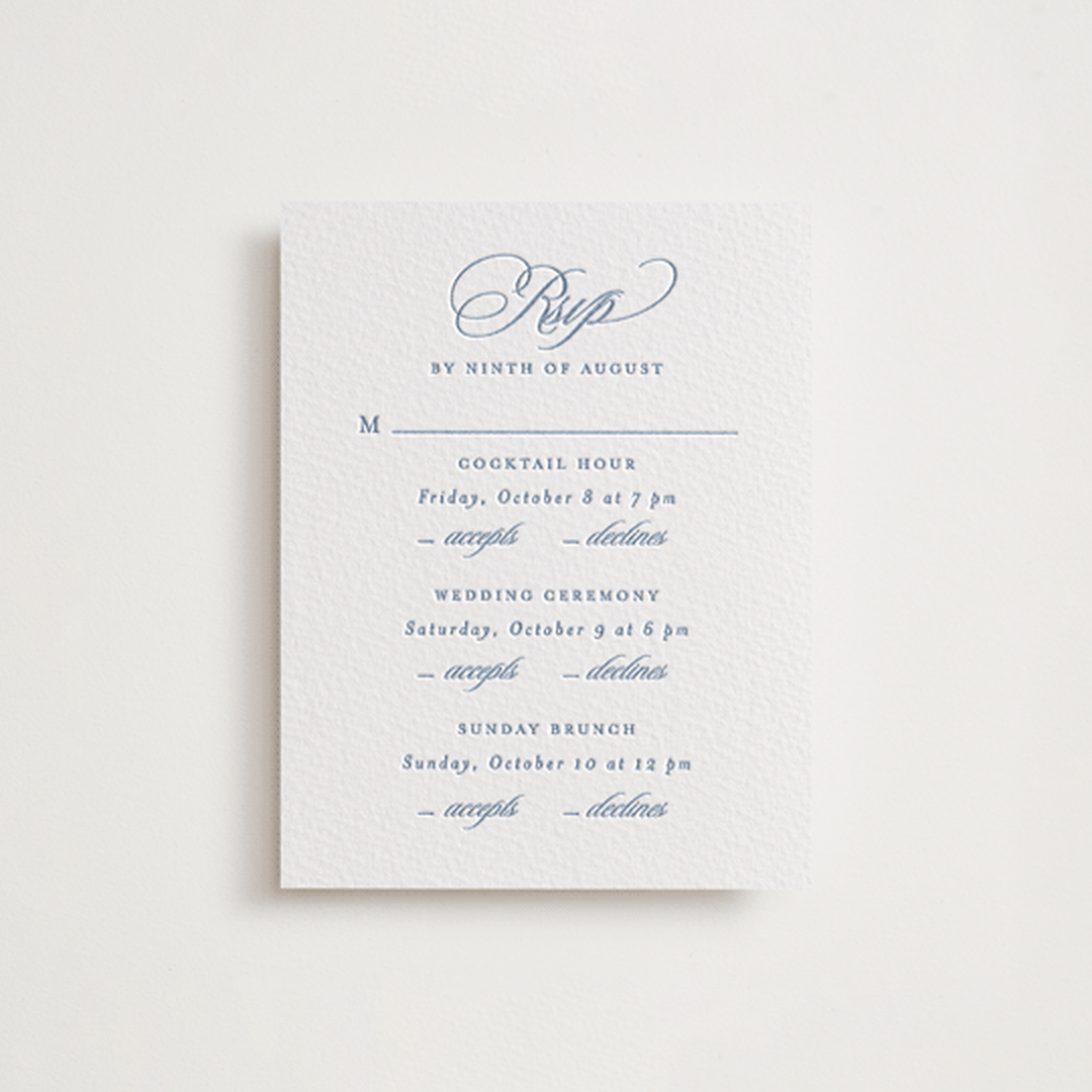 "Aristocratic" - Letterpress Multi-Event RSVP Cards in Provincial Blue by Creo Study - Front
