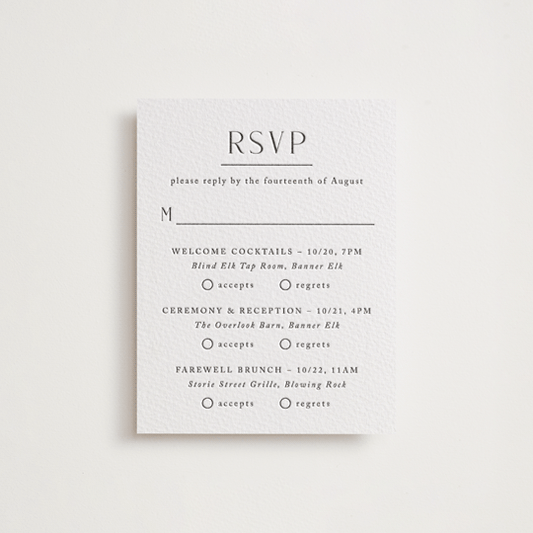 "Minimalist Monogram" - Letterpress Multi-Event RSVP Cards in Soft Black by Olivia Raufman - Front