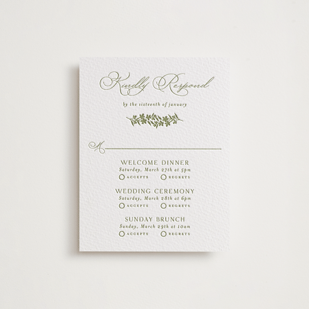 "Simply Elegant" - Letterpress Multi-Event RSVP Cards in Pistachio by Yaling Hou Suzuki - Front