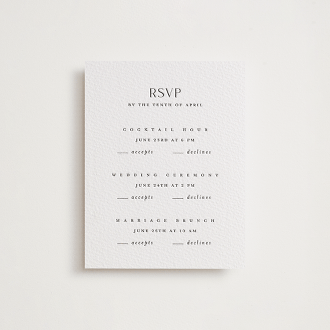 "Simple charm" - Letterpress Multi-Event RSVP Cards in Soft Black by Stacey Meacham - Front