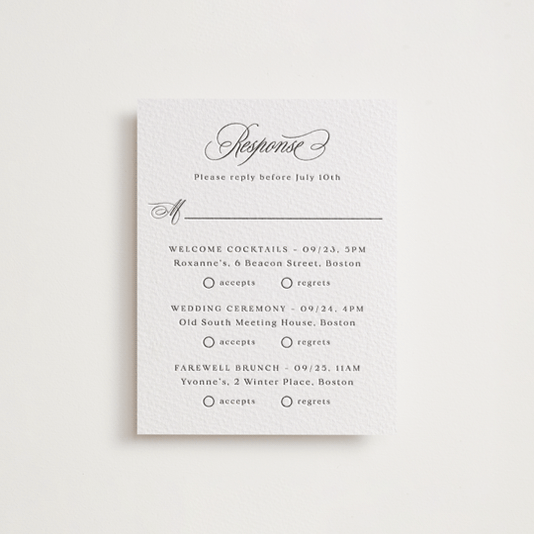 "Ambrose" - Letterpress Multi-Event RSVP Cards in Soft Black by Olivia Raufman - Front