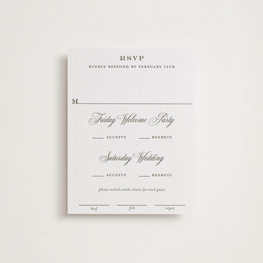 "Putnam" - Letterpress Multi-Event RSVP Cards in Moss by Megan Davis - Front