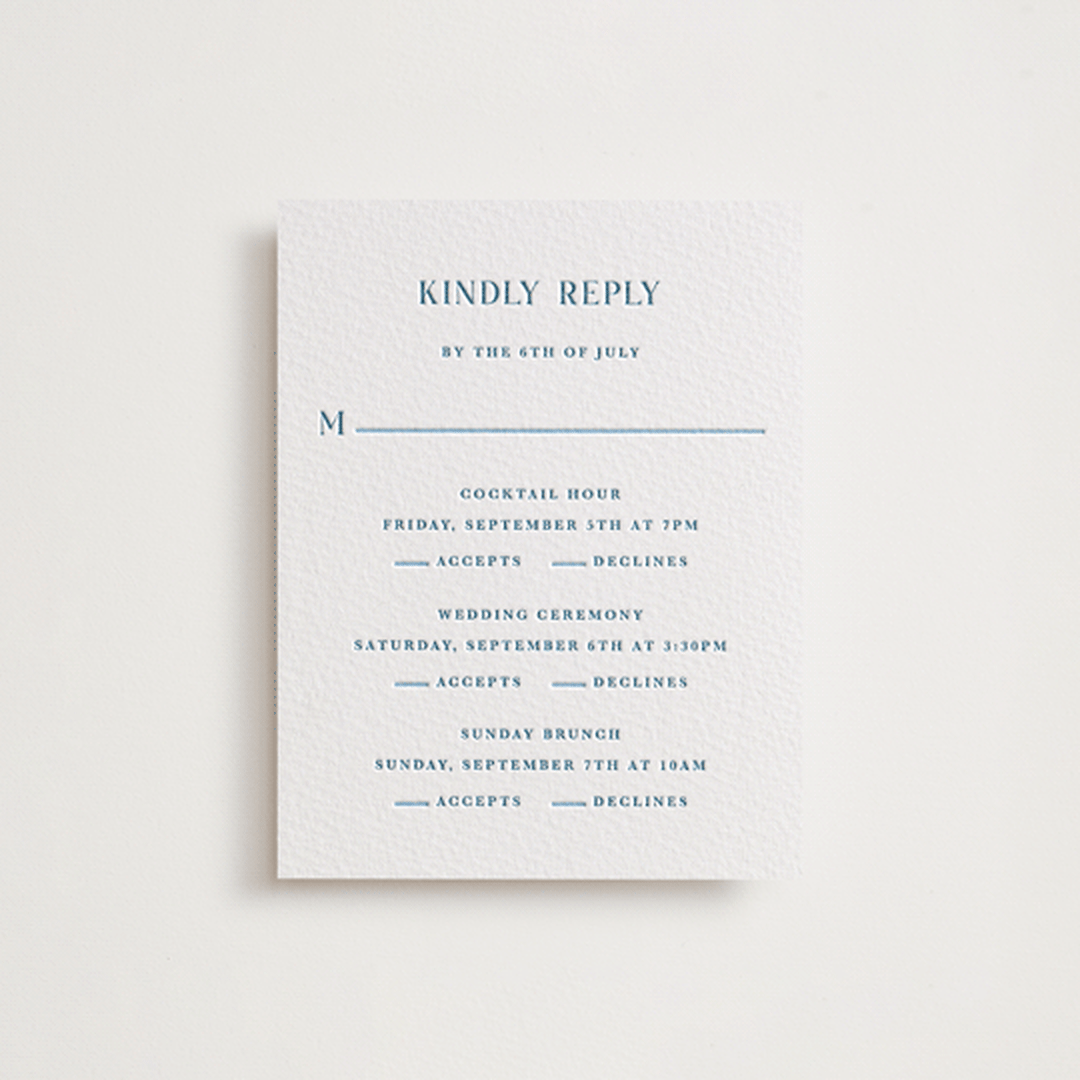 "Flowers monogram" - Letterpress Multi-Event RSVP Cards in Sky Blue by Cass Loh - Front