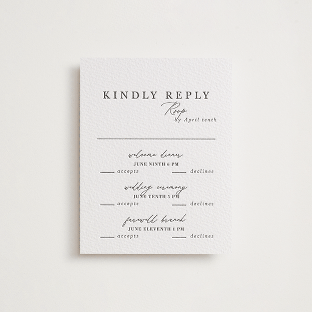 "modern classic" - Letterpress Multi-Event RSVP Cards in Soft Black by Tamara Hilje - Front