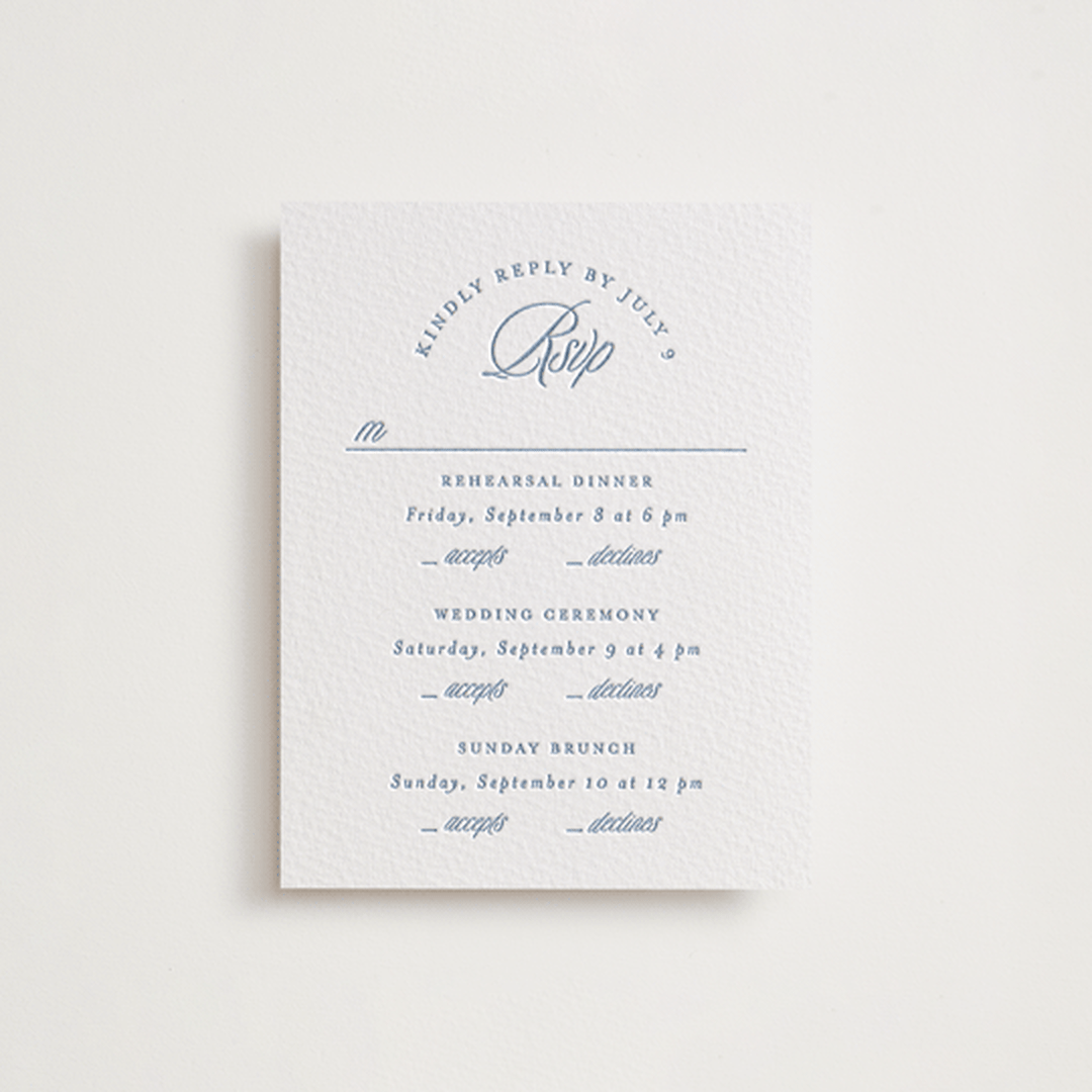 "Stately" - Letterpress Multi-Event RSVP Cards in Provincial Blue by Creo Study - Front
